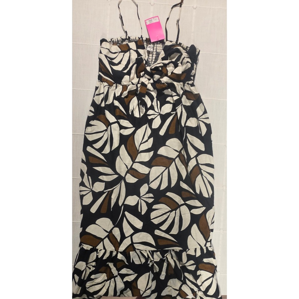 Tabitha Brown Target Tropical Leaf Print Dress Black Brown White Large NWT